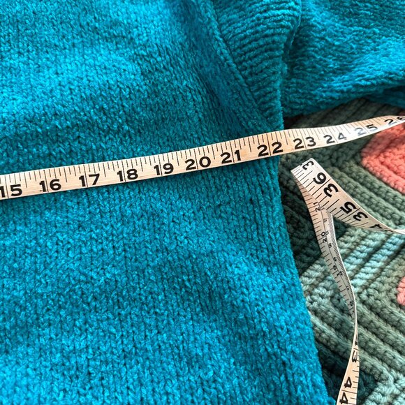 Vintage 80s 90s JUST SASHA Blue Teal Chenille LS Mock Neck Tunic Sweater Size M - Picture 7 of 9